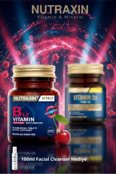 Nutraxin 2'li Avantajlı Set: B12 Vitamini | D3 Vitamini + 100ml Jel Hediye
