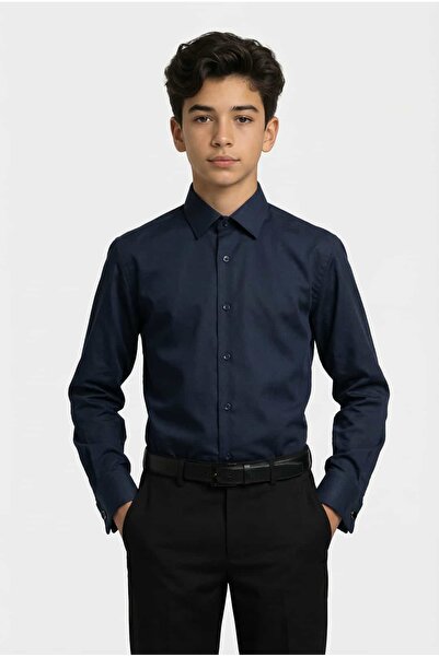 SIRRI Cămașă pentru băieți, albastru marin, cu guler clasic și butoni