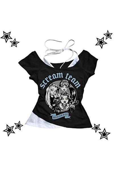 İsra Ayyıldız Moonstar Collection Black Gothic Scream Team Collar Short Sleev...