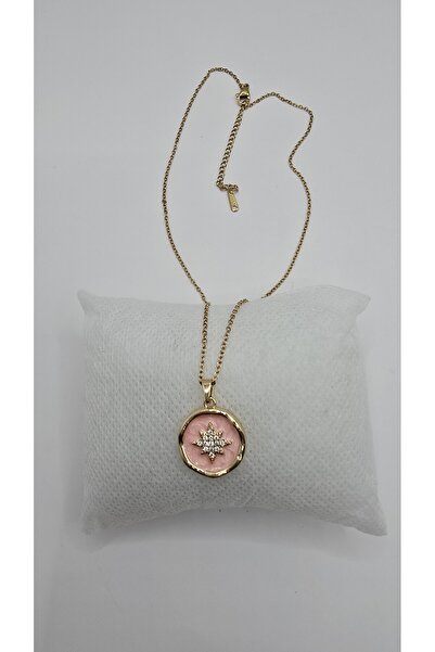 NO NAME Stainless Steel Gold Color Vintage Star Themed Pink Enamel Zircon Sto...