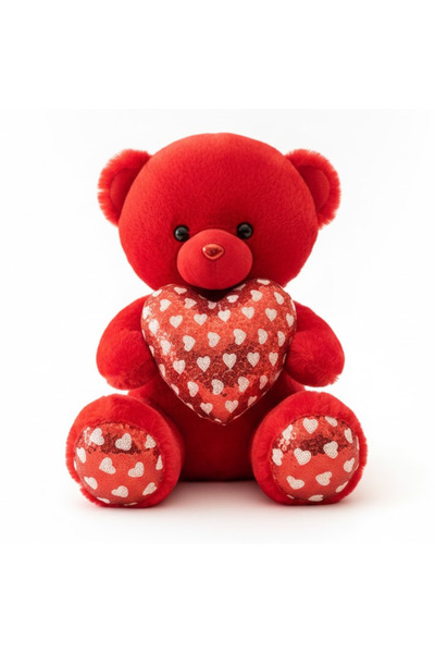 VELMORE دب أحمر ناعم بطول 60 سم مزين بقلب - هدية مثالية لعيد الحب، وأعياد الم...