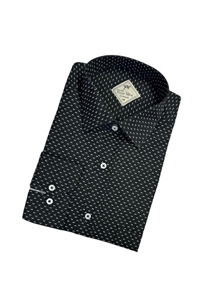 GÖMLEK GALERİSİ Men's Classic Wide Cut Digital Printing Pattern Long Sleeve M...