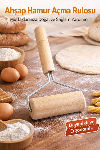 Ranüş Home مقبض خشبي الأسطوانة العجين فتاحة الأسطوانة السلس شوبك البيتزا بوري...
