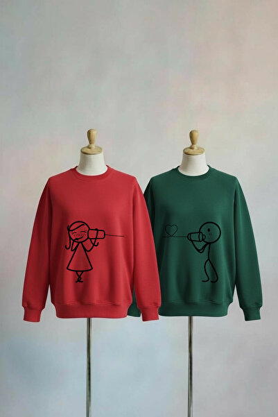 Vordevia Dear Couple Combination Printed Cotton 3 Thread O Oversized Sweatshirt