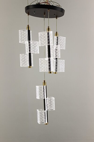 GN GEN AYDINLATMA Lüks Geometrik Çizgili 4 Sarkıtlı Çemberli Serisi 3 Renk Le...