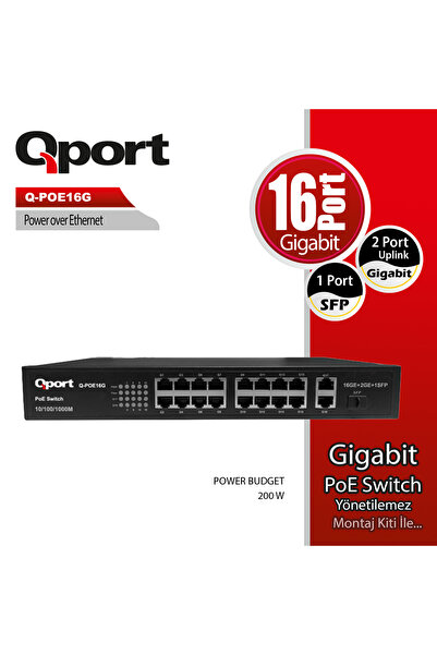 Qport Q-Poe16G 16 Port 10/100/1000 16 Port Poe 2 Port Uplink + 1 Sfp 200W Unm...