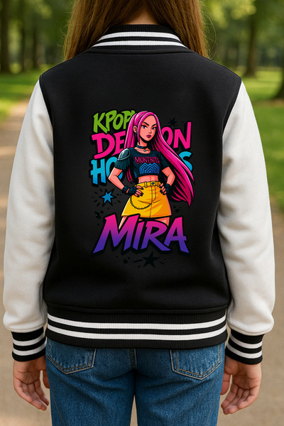 MECH BUTİK K-Pop Demon Hunters Huntrix Printed Black College Jacket