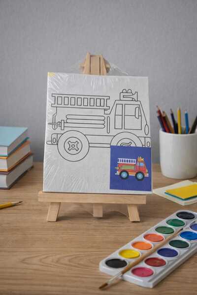 Mayah Concept Mini Dinozor Desenli Tuval Boyama Seti – Mini Şövaleli (23x13 cm)