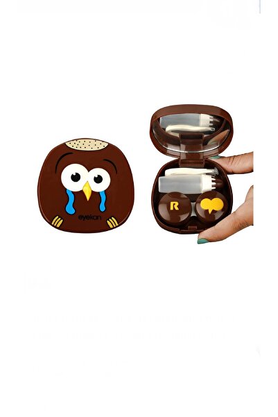 glasses accessory Baykuş Figürlü Kontakt Lens Kutusu – Aynalı, Cımbız ve Solü...