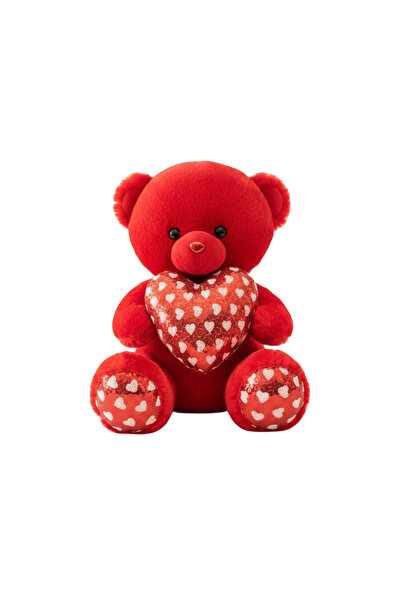 VELMORE دب أحمر ناعم بطول 30 سم مزين بقلب - هدية مثالية لعيد الحب، وأعياد الم...