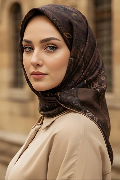 İmajButik وشاح قطني رقمي ناعم من حرير الهند باللون البني