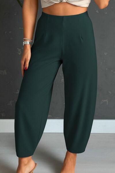 dk denemekabini Ženske pantalone Visok struk Krep - smaragdne boje