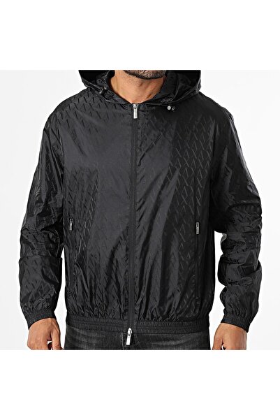 Armani Exchange Erkek Siyah Kapşonlu Desenli Yağmurluk Ceket XM001582-AF16628