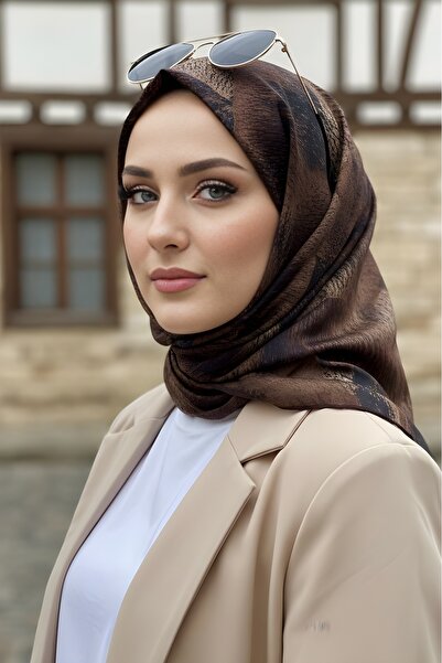 İmajButik Καφέ Μεταξωτό Μαλακό Ψηφιακό Βαμβακερό Κασκόλ