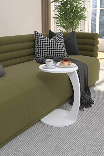 ED PET DİZAYN C Sehpa Yuvarlak Tekerlekli Koltuk Sehpası Yan Sehpa Servis Seh...