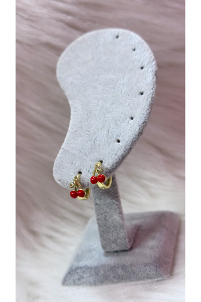 iky aksesuar Çocuk Kiraz Çelik Küpe