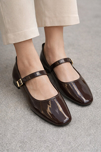 FootFrenzy Women's Patent Leather Shiny Ballerinas – Buckle, Square Toe Casual Shoes