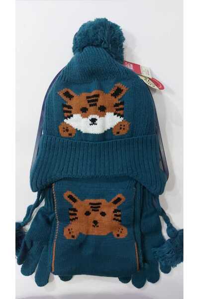 Kitti 4-8 Yaş Erkek Çocuk Atkı Bere Eldiven 3'lü Takım