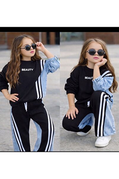 KOKOŞ BEBEK Denim Detailed Modern Design Girls' Suit