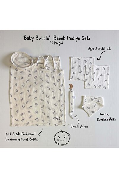 THELAKIDS Baby Bottle' Desenli Müslin Kumaş 5’li Bebek Seti