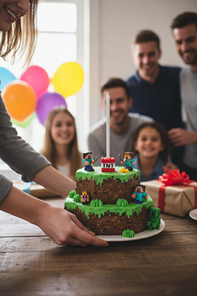 esa gaming Minecraft TNT Mumluk Seti 1–10 Adet Seçenekli – Doğum Günü Pasta M...