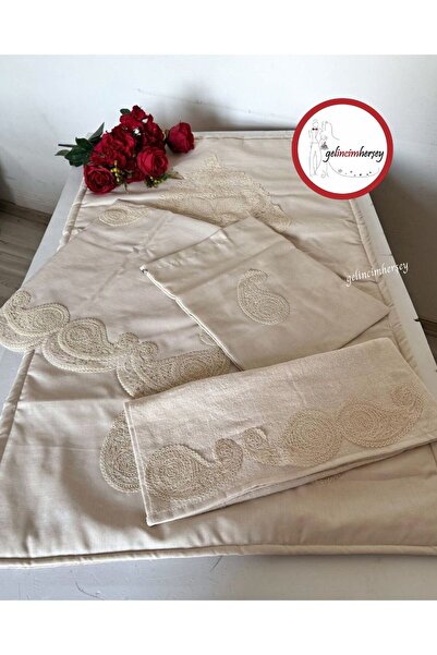 Gelincimherşey 4 Parça Fransız Güpürlü Keten Seccade Seti