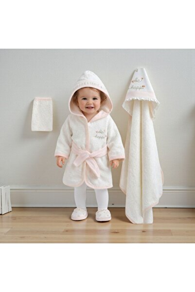MİLAYS LİFE HOME COLLECTİON 0-2 Years Old Gaye Baby Girl Organic Cotton 4-Piece Bathrobe Set