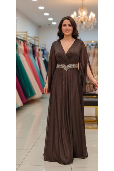 dantil فستان ناعم بلون بني للمناسبات الخاصه