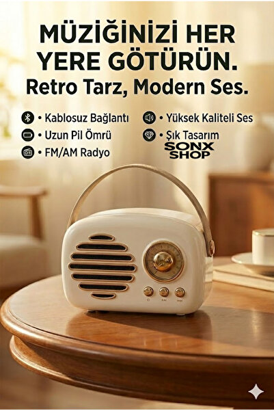 sonx Nostaljik Retro Bluetooth Hoparlör - FM Radyo, USB ve Bluetooth Kablosuz Hoparlör