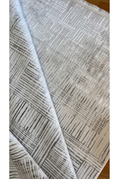 denf home İnce Sık Saten Dokuma Krem Gri Parlak Kaymaz Salon Koridor Oturma Odası Özel Kesme Halı Yolluk