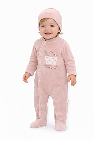 Hayat 236-12-25 Baby Girl Velvet Jumpsuit with Hat Set Soft Textured Daily Co...
