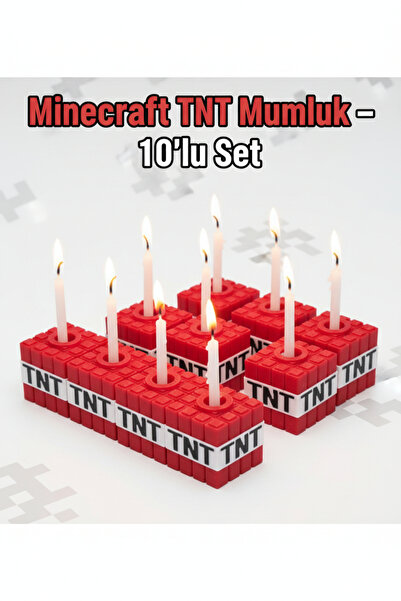 esa gaming Minecraft TNT Mumluk Seti 1–10 Adet Seçenekli – Doğum Günü Pasta M...