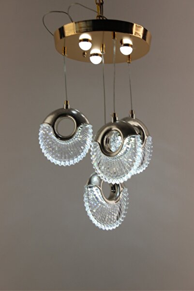 GN GEN AYDINLATMA Lüks Gold Kristal Dokulu 4 Sarkıtlı Çemberli Serisi 3 Renk ...