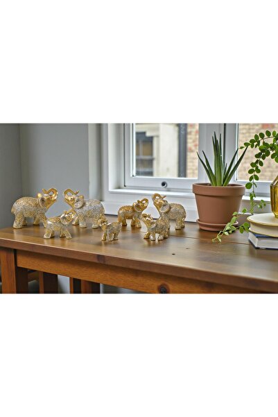 ELSELİFE Lüks İşlemeli Feng Shui 7’li Bereket Fil Biblo Seti Dekoratif Ev Ofi...