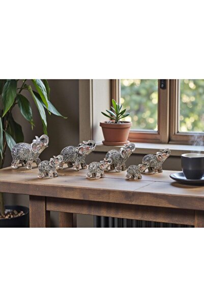 ELSELİFE Lüks İşlemeli Feng Shui 7’li Bereket Fil Biblo Seti Dekoratif Ev Ofi...