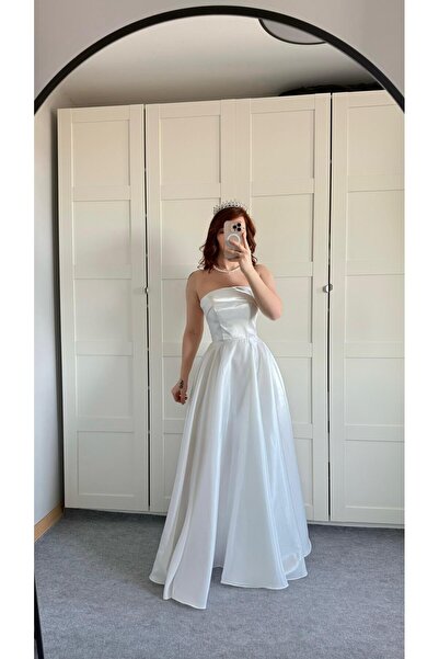 AYŞENUR DİNÇER Cindirella Abiye Saten Beyaz