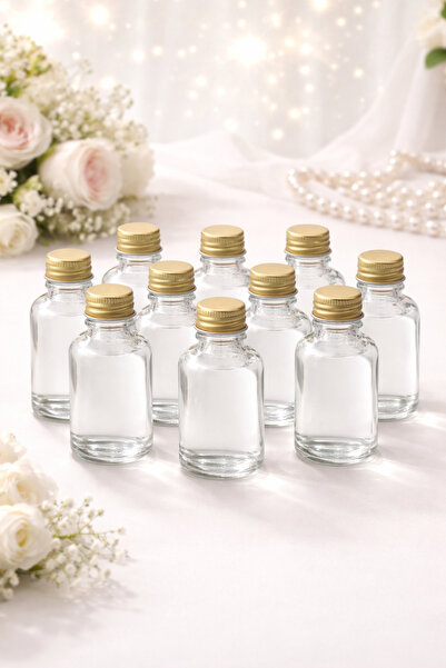 FİORE HEDİYELİK Cam Şişe 10’lu | Altın Kapaklı Silindir Kolonya Şişesi 30 ml ...