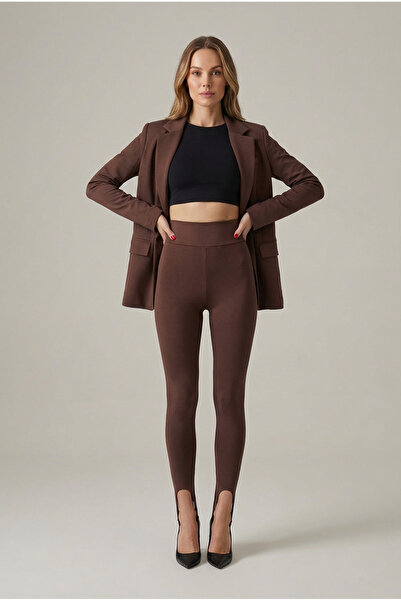 ONLİO GİYİM Yüksek Bel, Toparlayıcı, Esnek Füzo Tayt Kahve