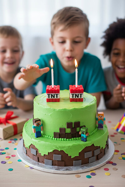 esa gaming Minecraft TNT Mumluk Seti 1–10 Adet Seçenekli – Doğum Günü Pasta M...