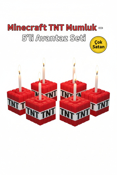 esa gaming Minecraft TNT Mumluk Seti 1–10 Adet Seçenekli – Doğum Günü Pasta M...