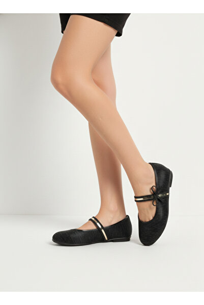 Catelyn Women's Black Ballet Flats New Season Gold Bow Lightweight Stylish Business Office Daily Shoes