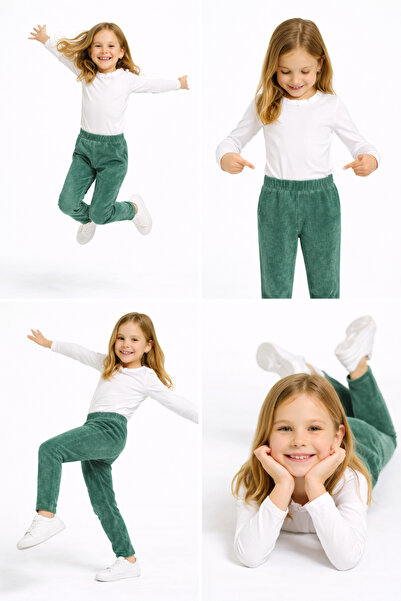 mini kanka Βελούδινο παντελόνι για κορίτσια 4-12 ετών – Ελαστική μέση, άνετο κομμένο καθημερινό παιδικό παντελόνι