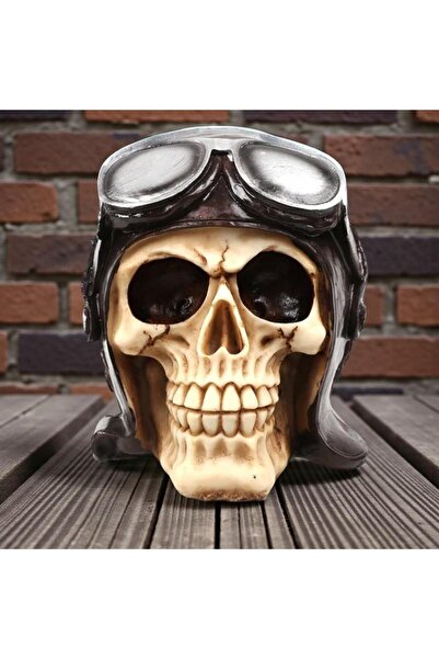 ELSELİFE Gotik Stil Uçak Pilotu Kurukafa İskelet Biblo Dekoratif Heykel 13 cm...
