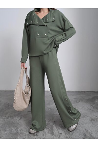 Paw Garage Women's Navy Winter Modal Fabric Snap Detailed Set