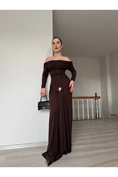 YK FASHION Madonna Yaka Kuyruklu Elbise