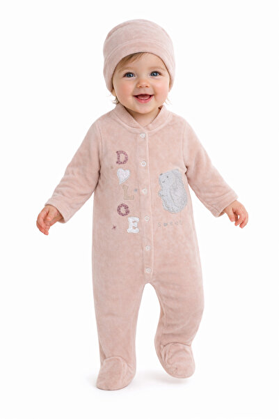 Hayat 236-12-25 Baby Girl Flocking Embroidered Velvet Jumpsuit with Hat Set S...