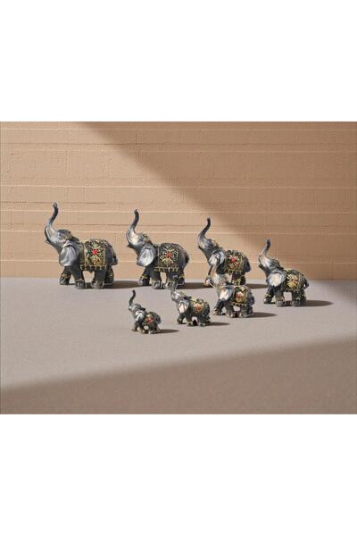 ELSELİFE Lüks İşlemeli Feng Shui 7’li Bereket Fil Biblo Seti Dekoratif Ev Ofi...