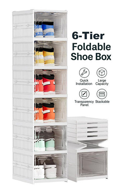 lifeeasy 6-Tier Foldable Shoe Storage Organizer | Transparent Stackable Shoe ...