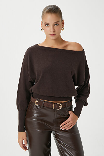 Ritnice Asymmetrical Rib Cut Premium Yarn Brown Knitwear Sweater