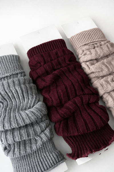 Hakan Collezione 3-Piece Gray & Burgundy & Beige Set Women's Premium Thick Long Dust Coat Boot Socks